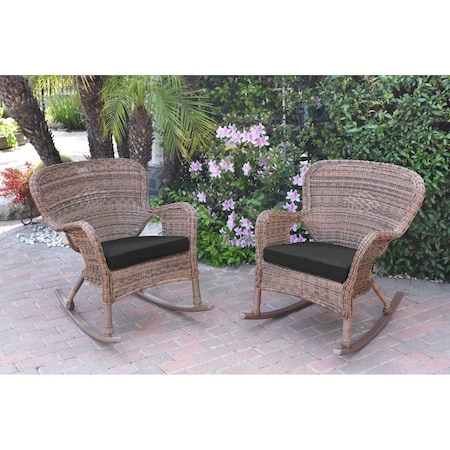 Jeco W00212-R-2-FS017 Windsor Honey Resin Wicker Rocker Chair with Black Cushion, 2PK W00212-R_2-FS017